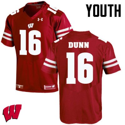 Youth Wisconsin Badgers NCAA #16 Jack Dunn Red Authentic Under Armour Stitched College Football Jersey TU31F77KM